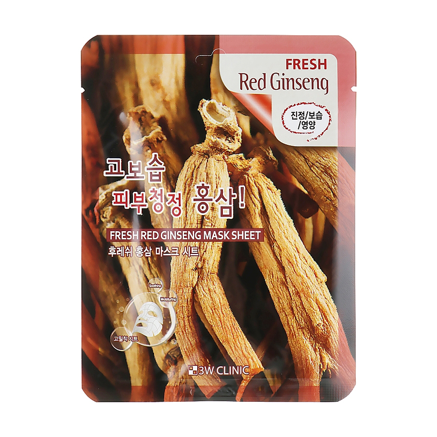 Тканинна маска для обличчя 3W Clinic Fresh Red Ginseng Mask Sheet з екстрактом кореня червоного женьшеню, 1 шт